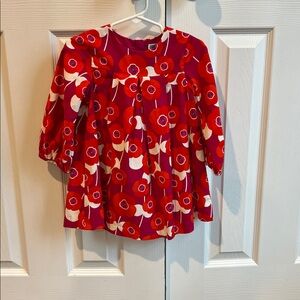 Jacadi, Floral Red and Pink Long Sleeve Dress, 24 months